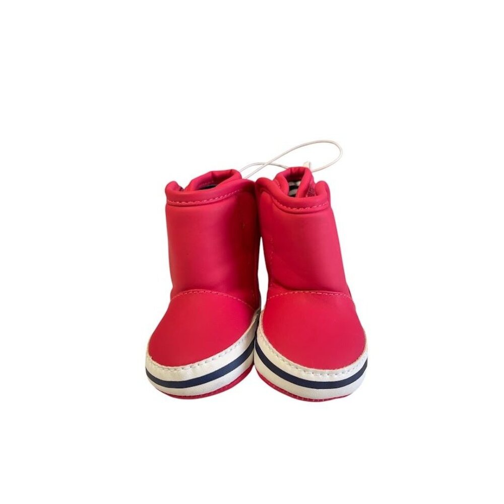 Baby Girls Pink Boots With Black Heart Detail & Striped Inner Lining - Size 2